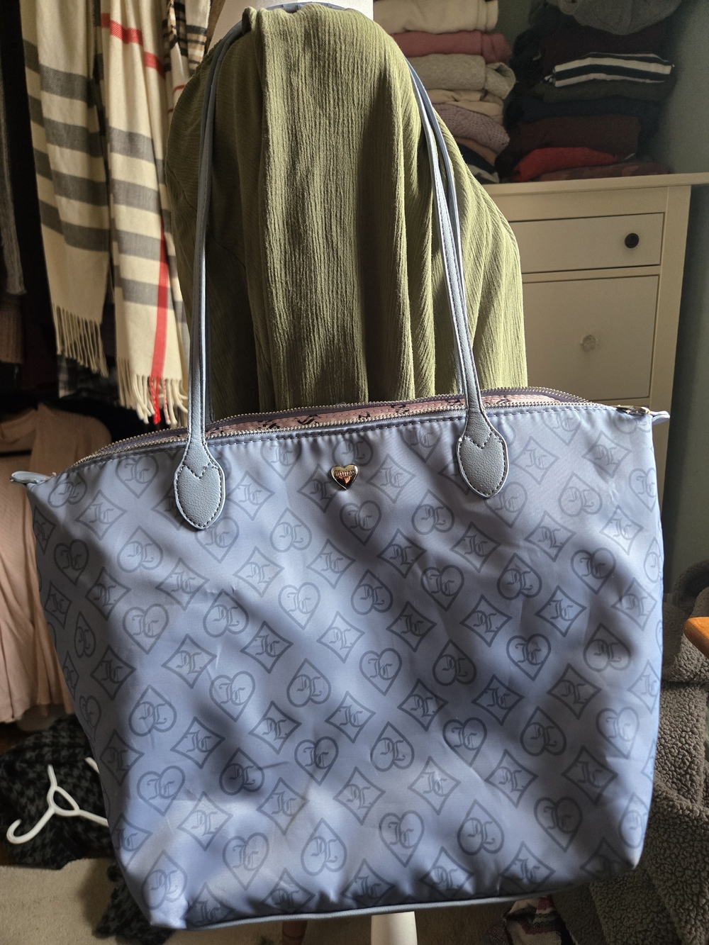 Juicy Couture Patterned Tote Bag with Heart Accent
